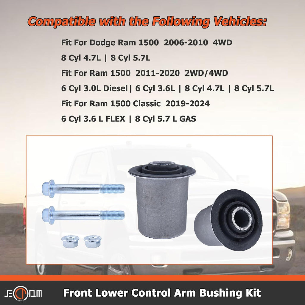 Front Lower Control Arm Bushing Kit Compatible with Dodge Ram 1500 2006-2010 for Ram 1500 Truck 2011-2018 for Ram 1500 Classic 2019-2024, Replaces for 4877198AA 4877199AA 55398376AA