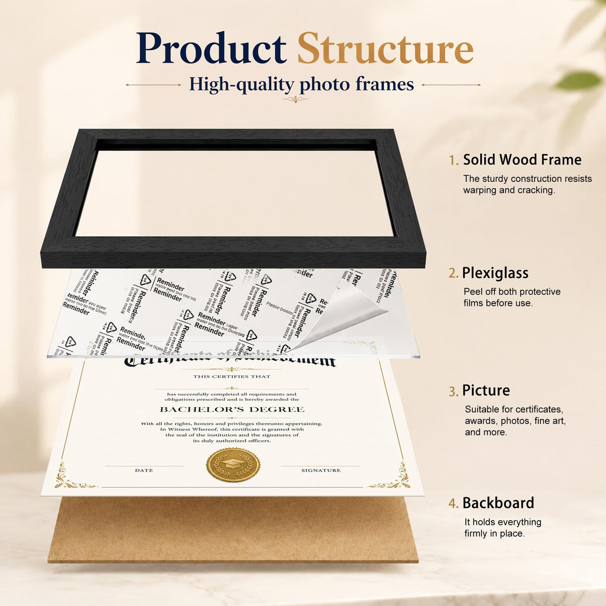8.5x11 Certificate Frame Solid Wood, Black Picture Frame, 9-Pack
