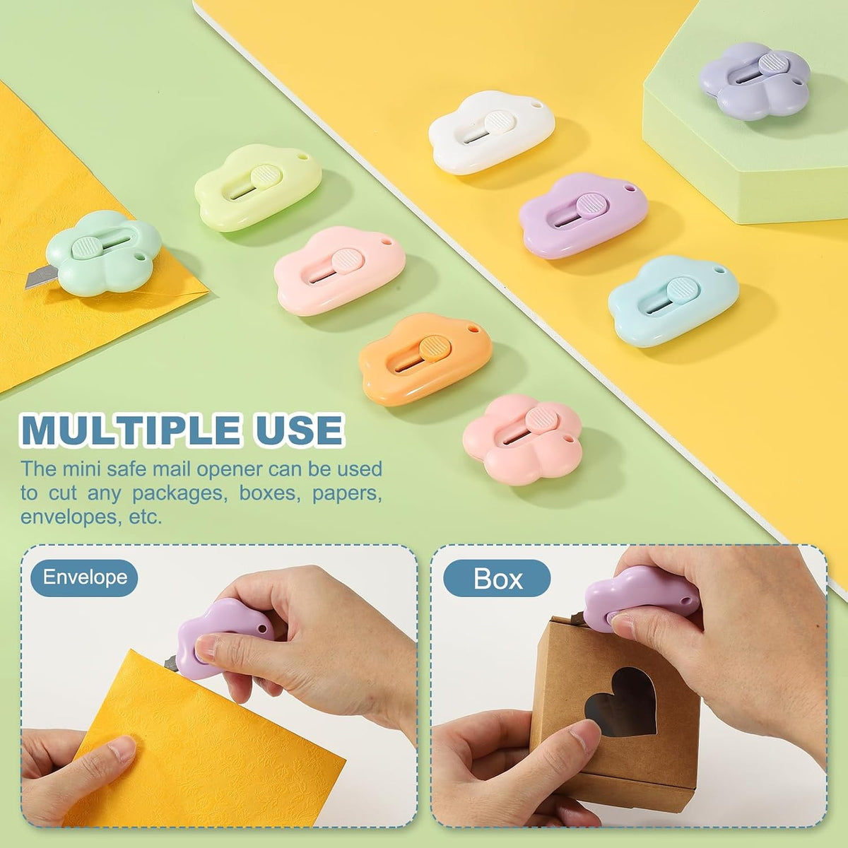 Box Cutters, 4 Pcs Retractable Letter Opener Cloud Shaped Small Package Opener Envelope Slitter for DIY Envelope Mail