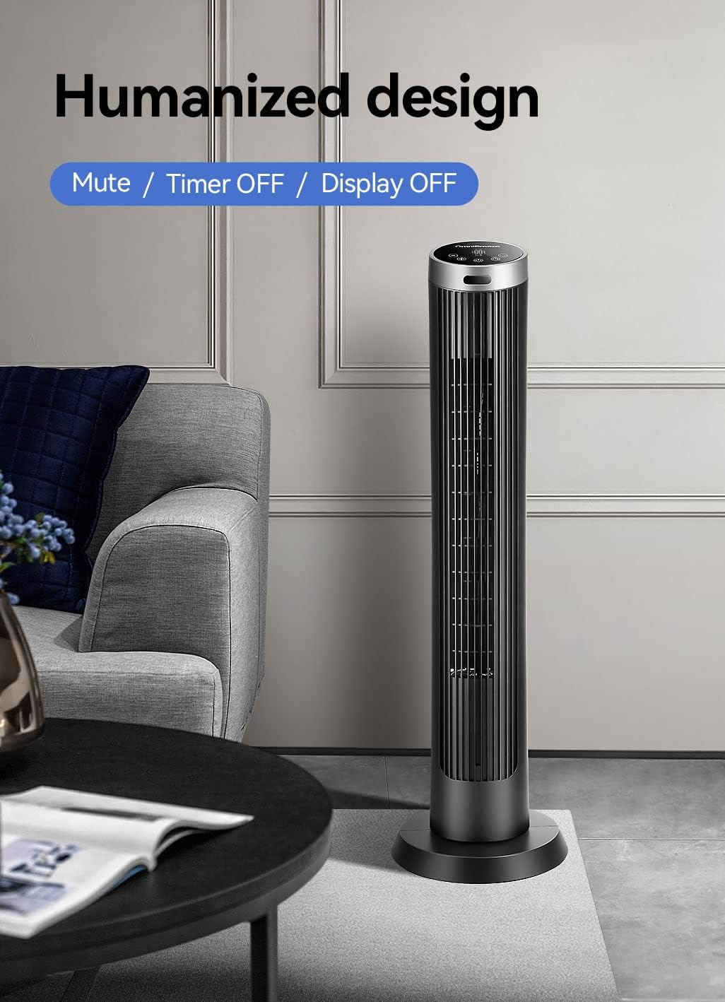 Digital Electric Tower Fan, with Remote Control, LED Display, Standing Bladeless Floor Fans Cooling and Quite Indoor