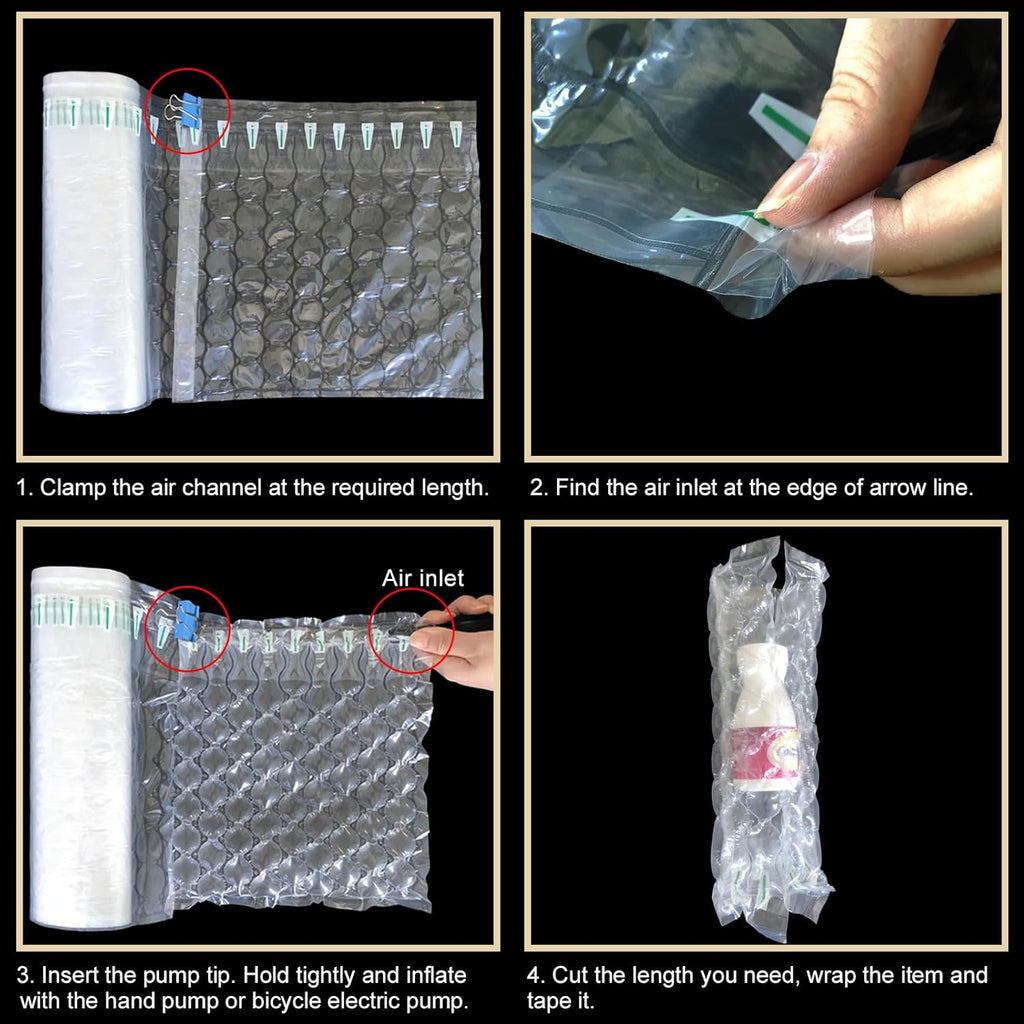 Inflatable Bubble Cushioning Wrap Roll Heavy Duty Bottle Shipper Protector Sleeve 12"x164' Large Size Air Bubbles