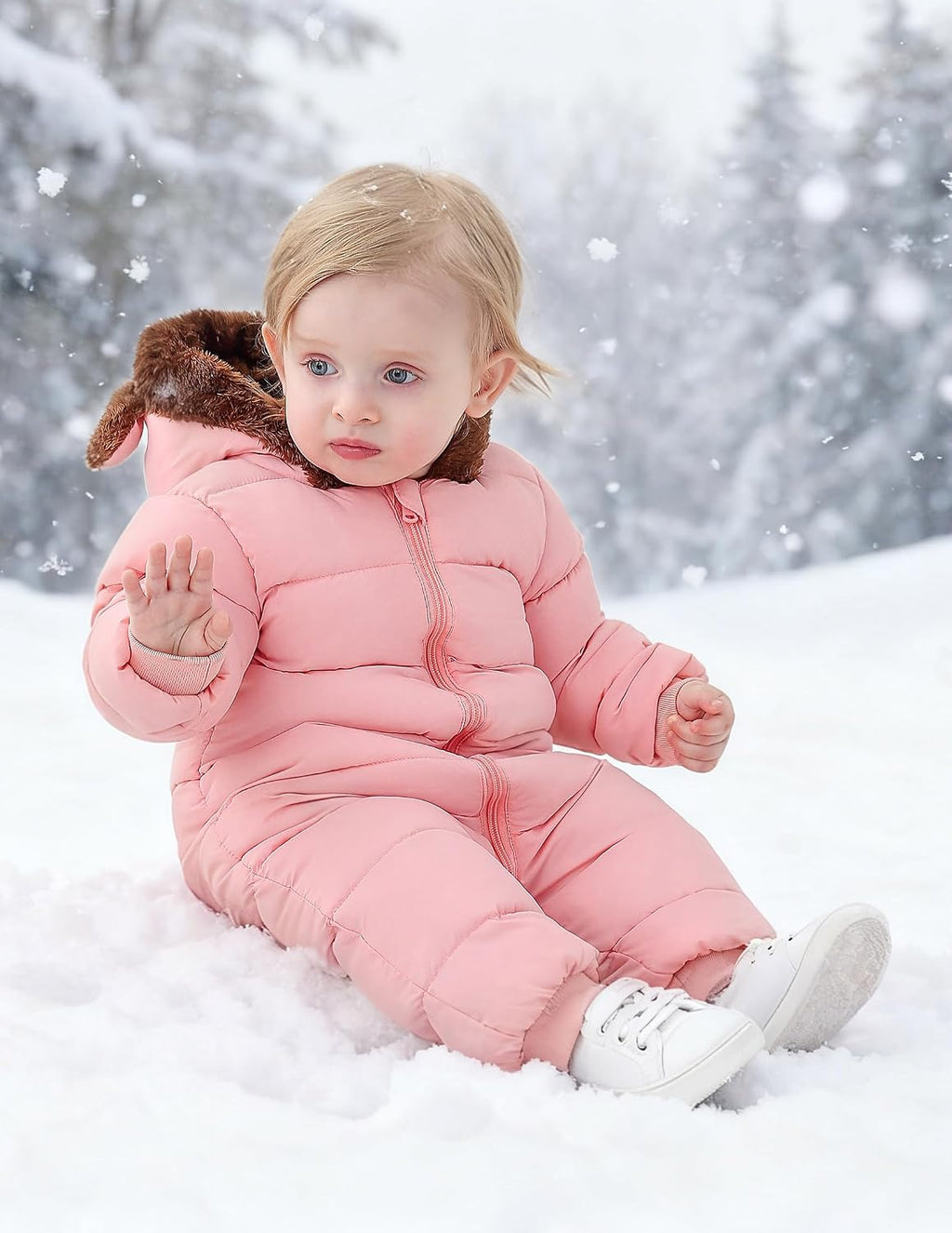 Baby Boy Snowsuit Fleece Toddler Coat 0M-3T Winter Suit with Hood | Long Sleeve Windproof Warm Fleece Cuff Sleeves
