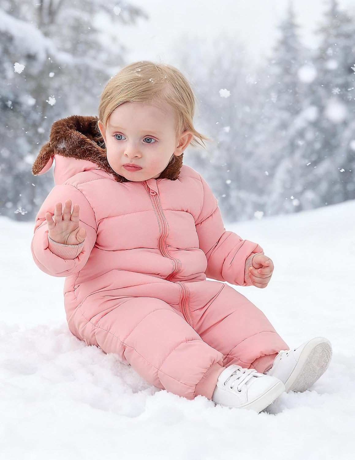 Baby Boy Snowsuit Fleece Toddler Coat 0M-3T Winter Suit with Hood | Long Sleeve Windproof Warm Fleece Cuff Sleeves