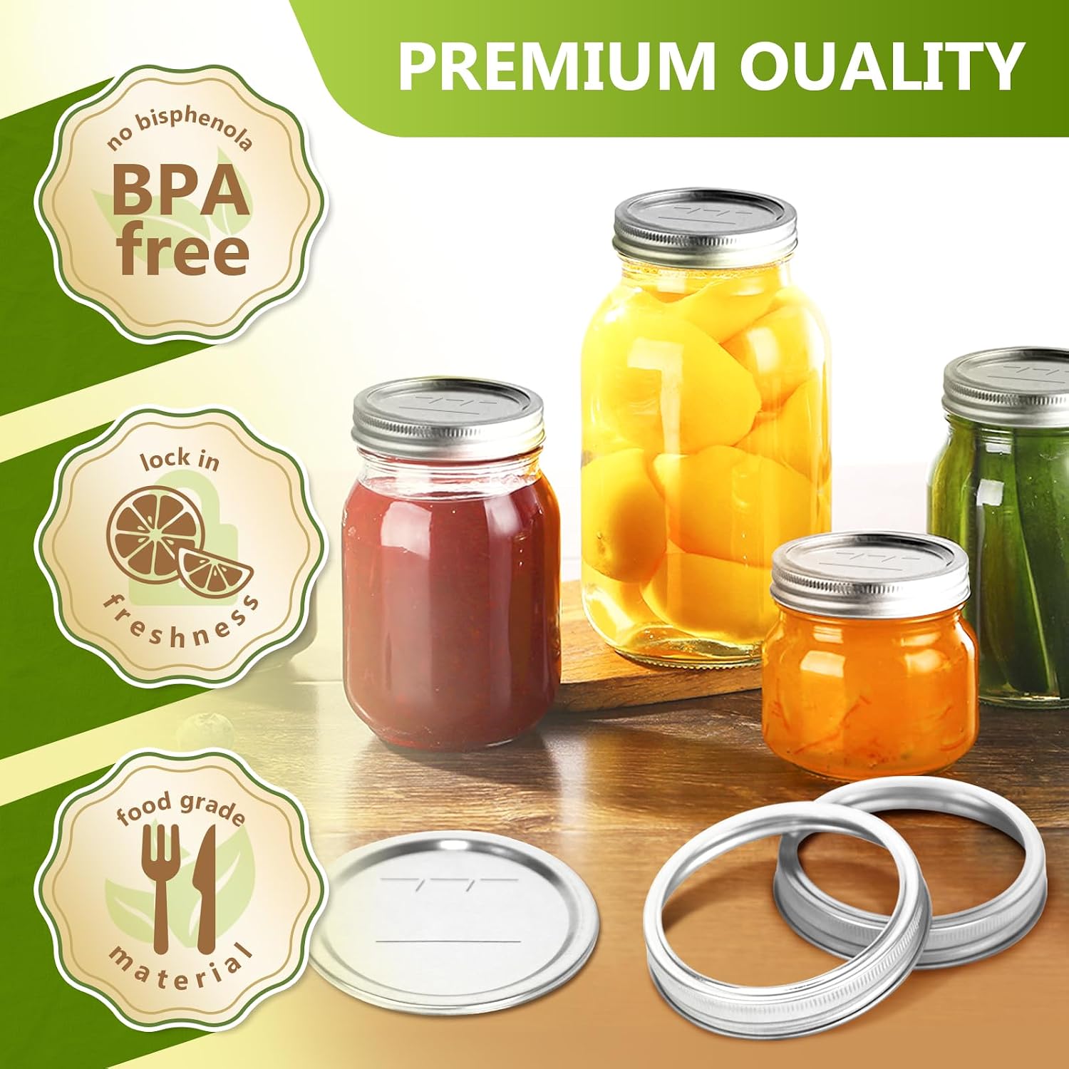 Canning Lids and Rings Regular Mouth, 24Pcs Split Type Metal Mason Jar Lids with Bands for Regular Mouth Ball, Kerr