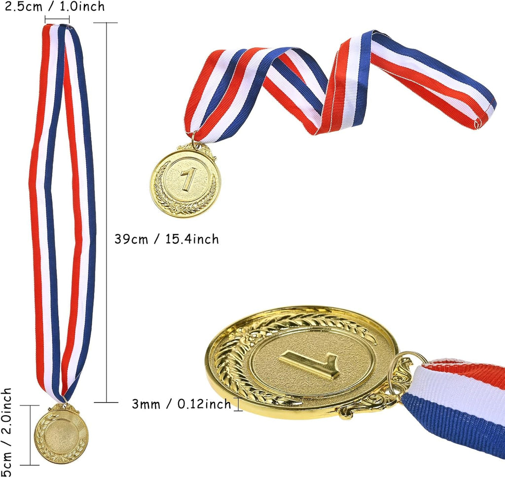 18 Award Medals, 2 Inch Gold, Silver and Bronze Prizes for Winners | 1st 2nd 3rd Place Medals with Neck Ribbon, Ideal