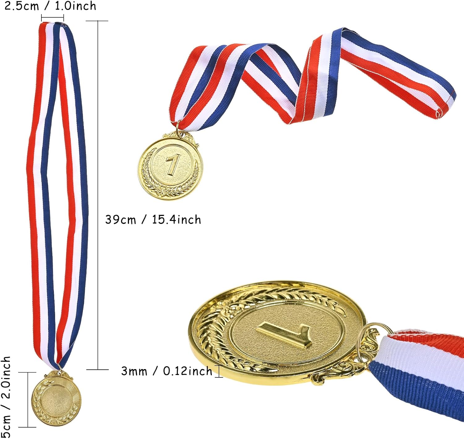 18 Award Medals, 2 Inch Gold, Silver and Bronze Prizes for Winners | 1st 2nd 3rd Place Medals with Neck Ribbon, Ideal