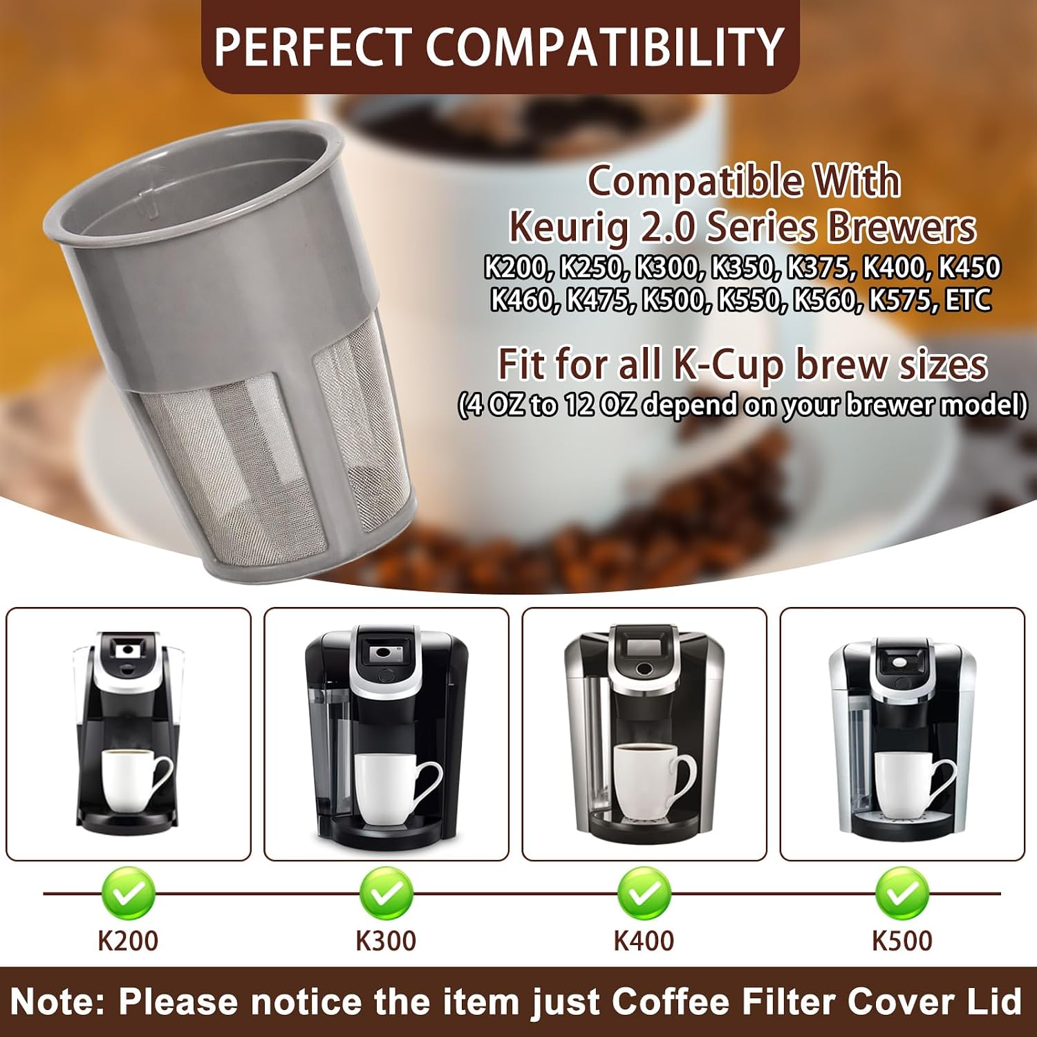 K400 Reusable Coffee Filter Inner 3 Pack with Coffee Spoon | Compatible with Keurigg My K-Cup 2.0 K250 K300 K350 K375