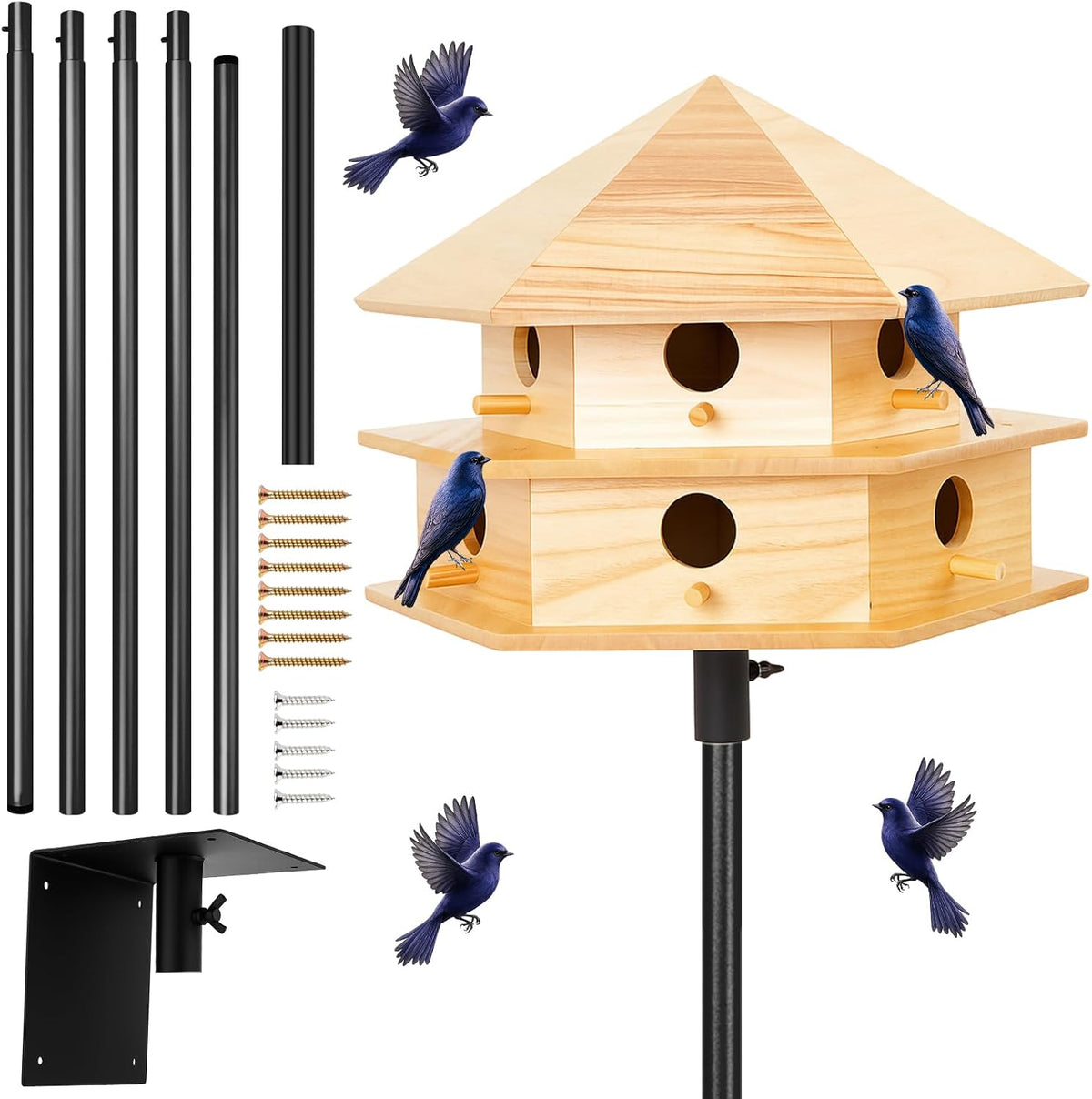 12 Room Purple Martin House and Pole Kit, Wood Color