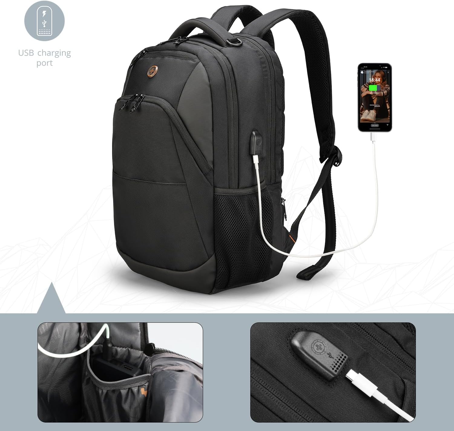 Design Travel Laptop Backpack, College Laptops Backpack with USB Charging Port for Men and Women Fits 16 Inch