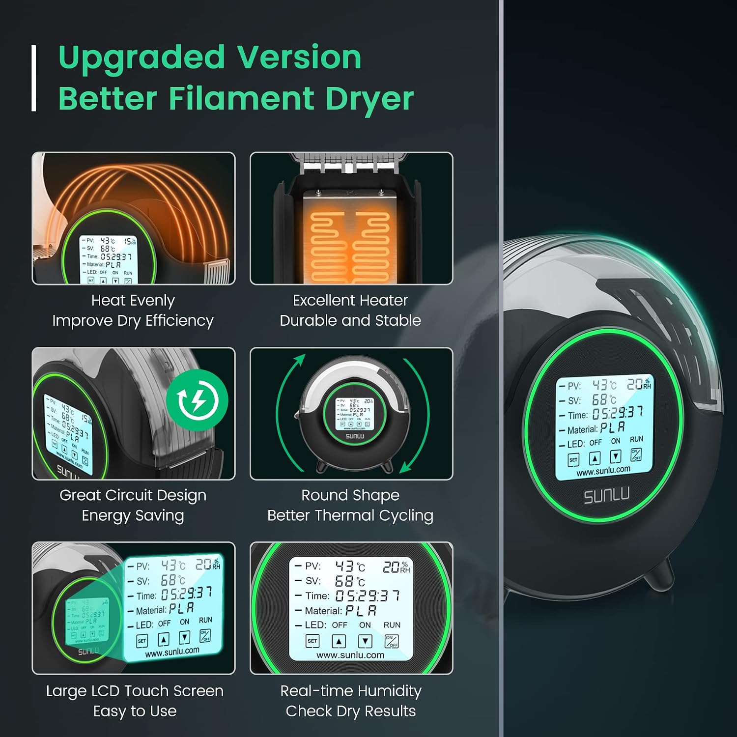 Filament Dryer S2, Black | 70℃ Max Temperature,Large screen control,Filament Storage Filament Dryer Box