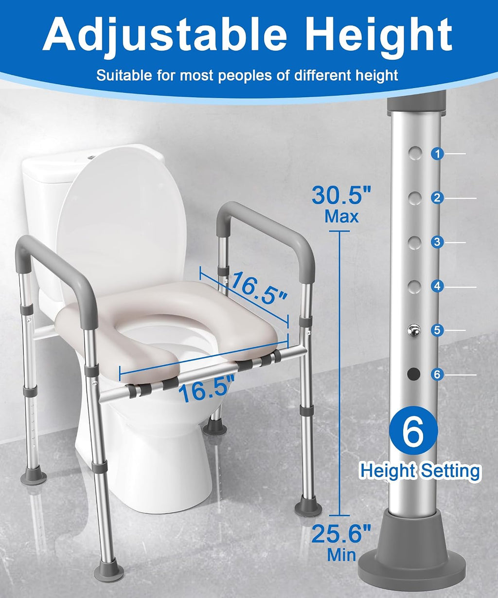 Raised Toilet Seat with Handles, Toilet Seat Riser for Seniors with Adjustable Height & Width, 400lb Handicap