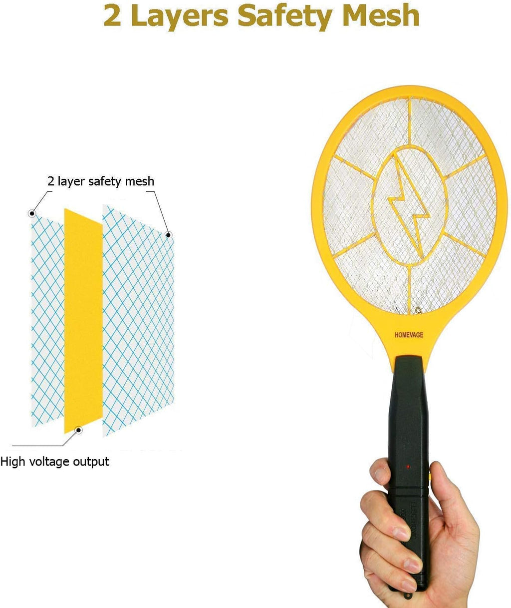 Electric Fly Swatter, High Voltage Bug Zapper with 2 AA Batteries | 3-layer safety mesh, ergonomic handle best for
