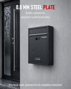 Wall Mount Mailbox for Outside, Large Locking Mailbox, Black | Security Mail Box with Combination Lock, Safe Key Drop