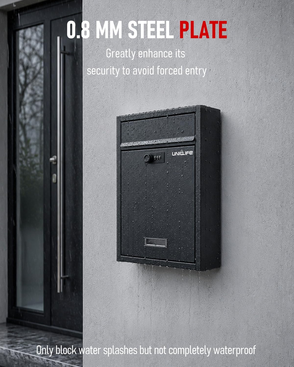 Wall Mount Mailbox for Outside, Large Locking Mailbox, Black | Security Mail Box with Combination Lock, Safe Key Drop