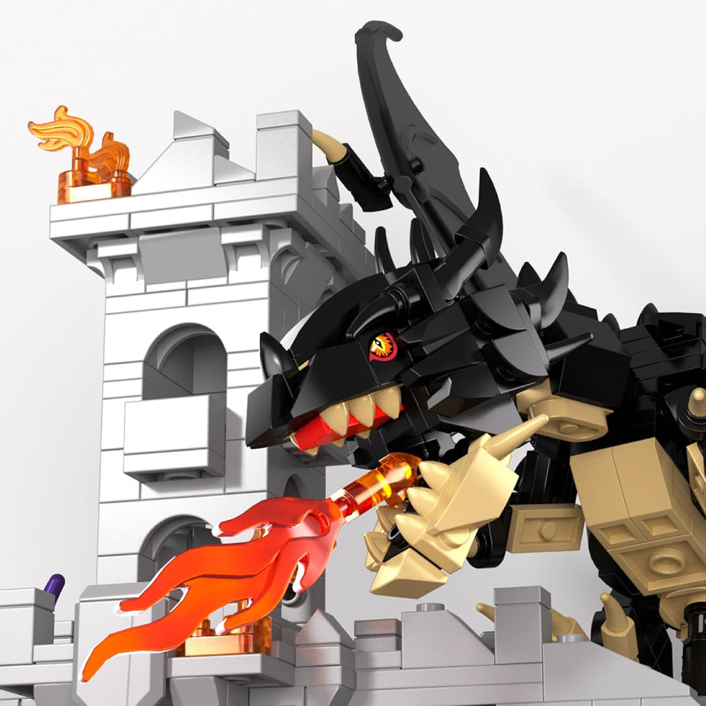 Dragon Building Set with Dice Tower, 919 PCS Flaming Medieval Castle Building Blocks Set, Fantasy Model Kit Home