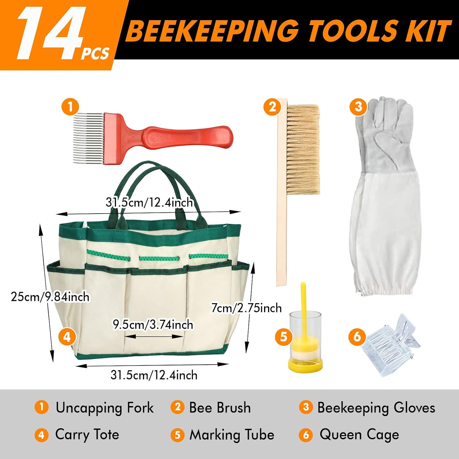 14 Pcs Beekeeping Tools Starter Kit, Bee Keeping Supplies-All Bee Hive Tools Kit with Organizer Tote and Beekeeping