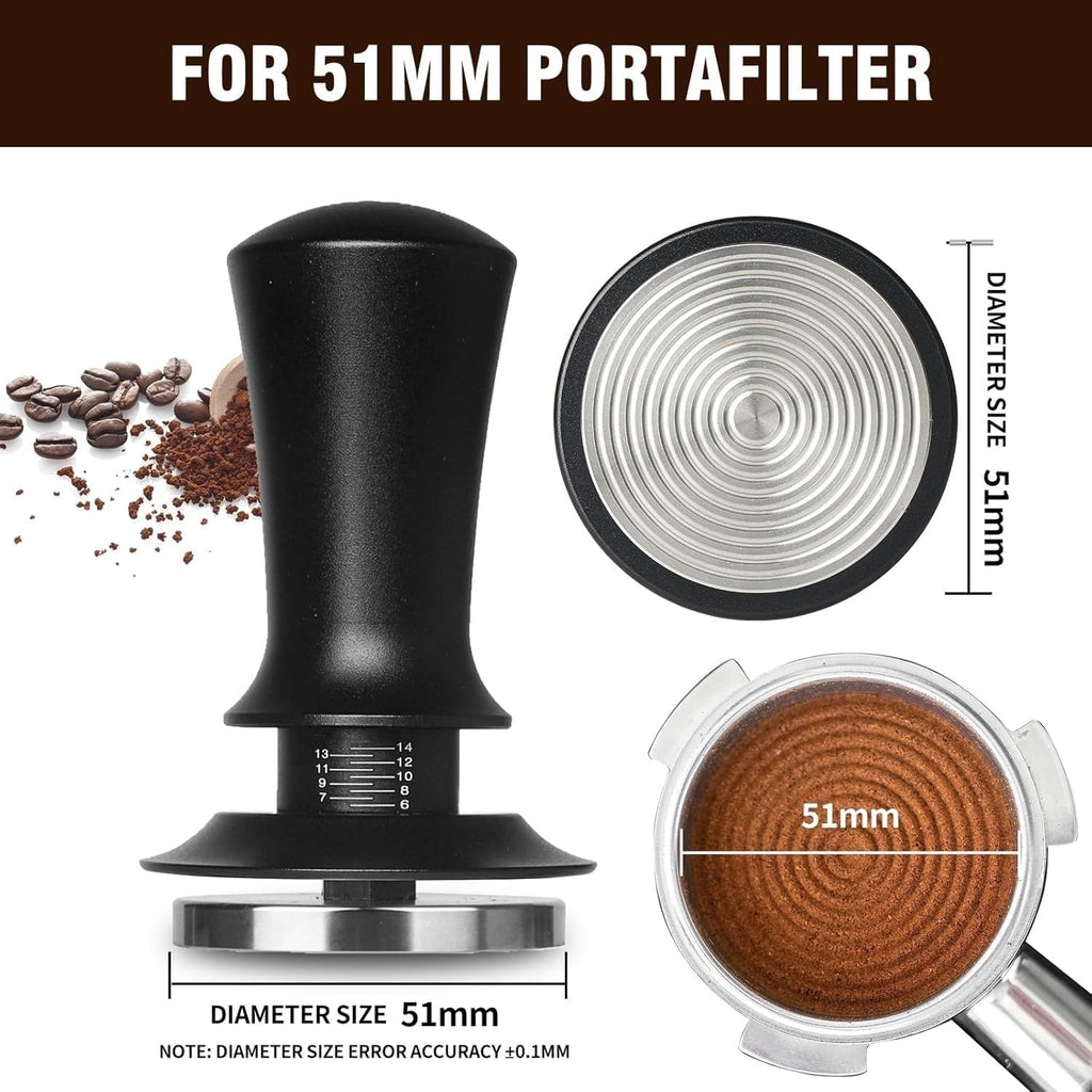 51mmCoffee Tamper Set 22PCS Espresso Accessories Kit | with Frothing Pitcher，WDT Tool，Stirrer，Tamper Mat ，Coffee