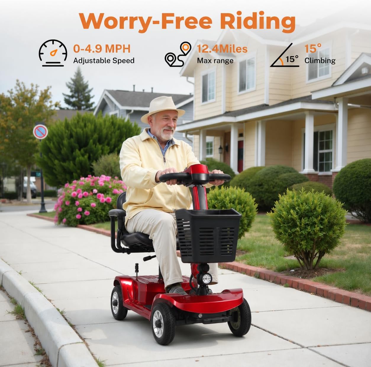 Electric Mobility Scooter for Adults & Seniors, Foldable 4-Wheel Mobility Scooter with LED Headlight & Basket