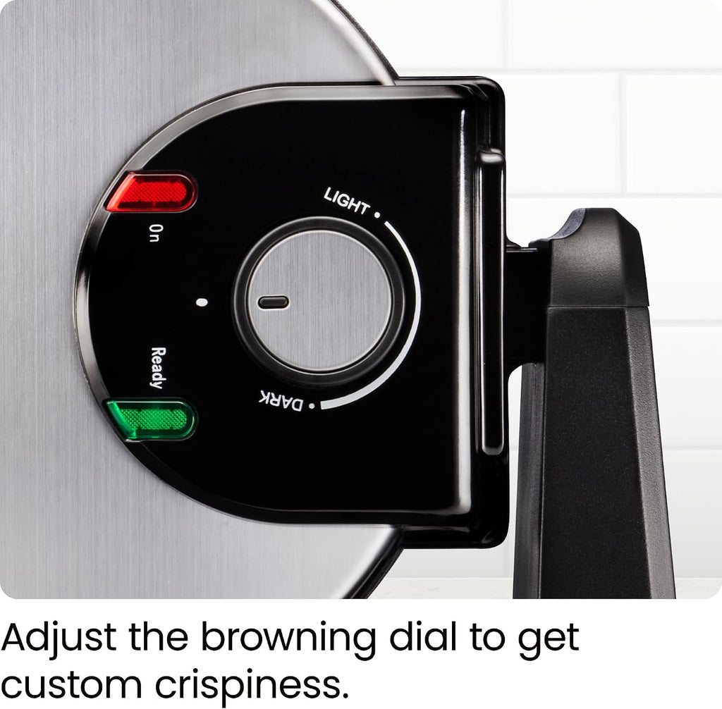 Rotating Belgian Waffle Maker, 180° Flip Iron w/ Non-Stick Plates, Adjustable Timer, Locking Lid, & Drip Plate, Space