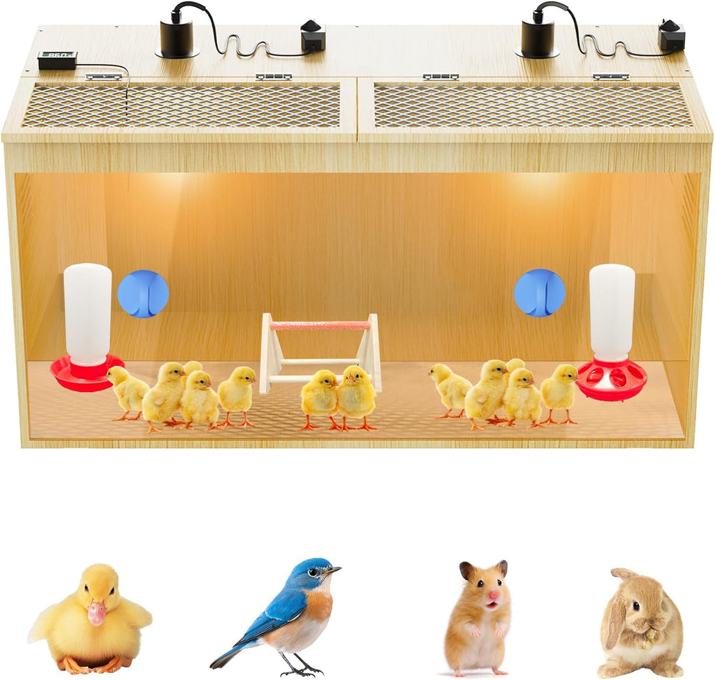 Brooder Box for Chicks, 32 Inch Wooden Large Chicken Brooder Box with 75W Heating Lamps, Thermometer, Chicken Feeder