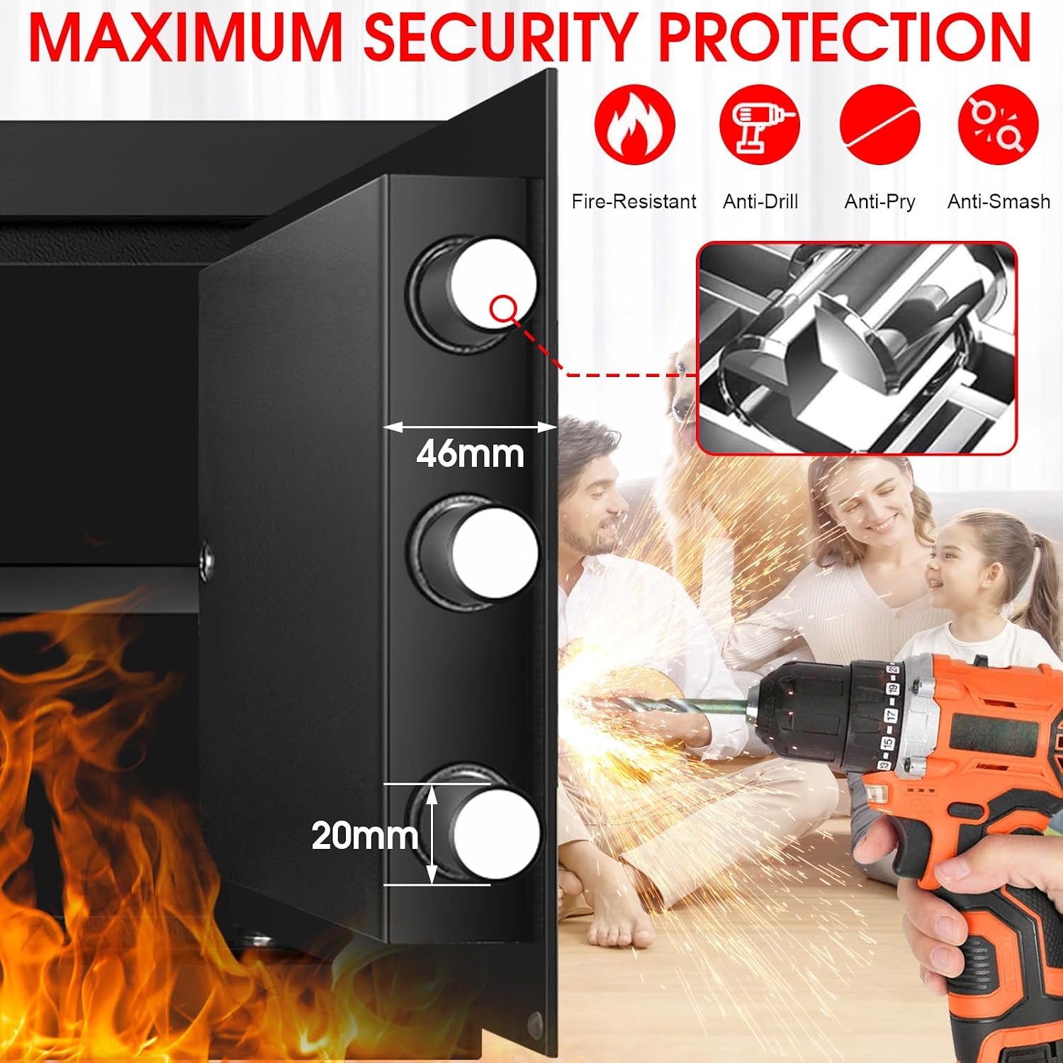 1.8 Cuft Safe Box Fireproof Waterproof, Small Safe for Home Use Fire and Water Proof with Combination Lock, Alarm