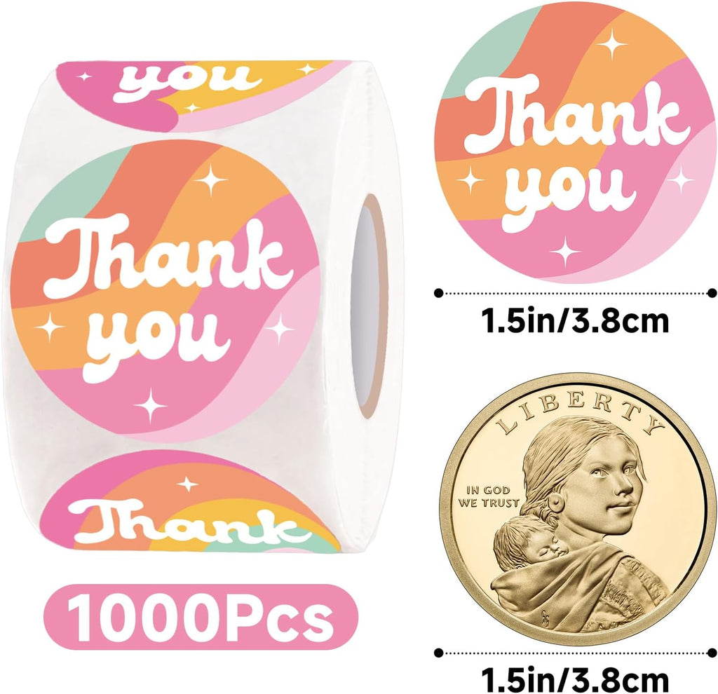 Thank You Stickers - 1000 Pcs 1.5" Thank You Stickers Small Business