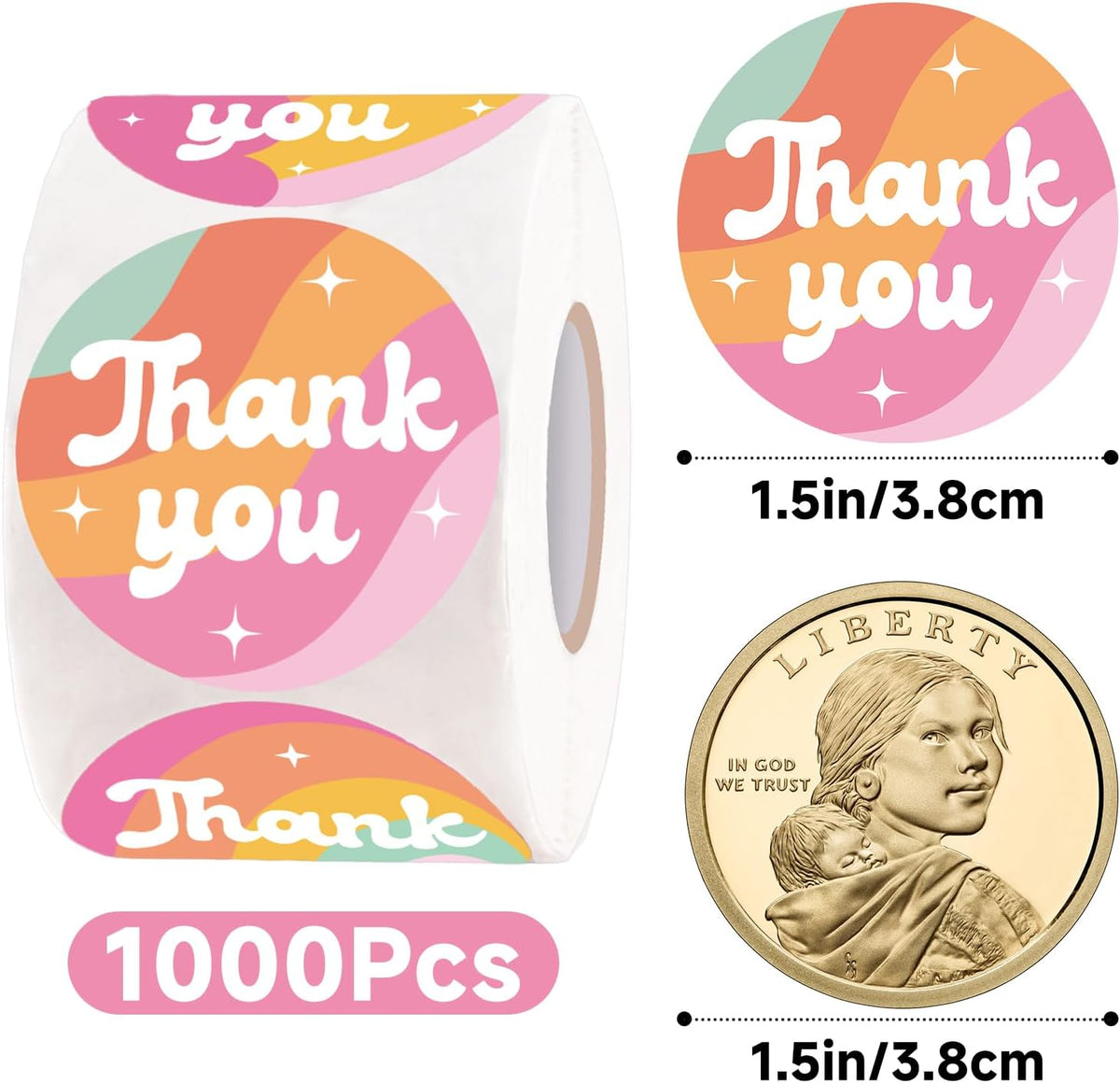Thank You Stickers - 1000 Pcs 1.5" Thank You Stickers Small Business