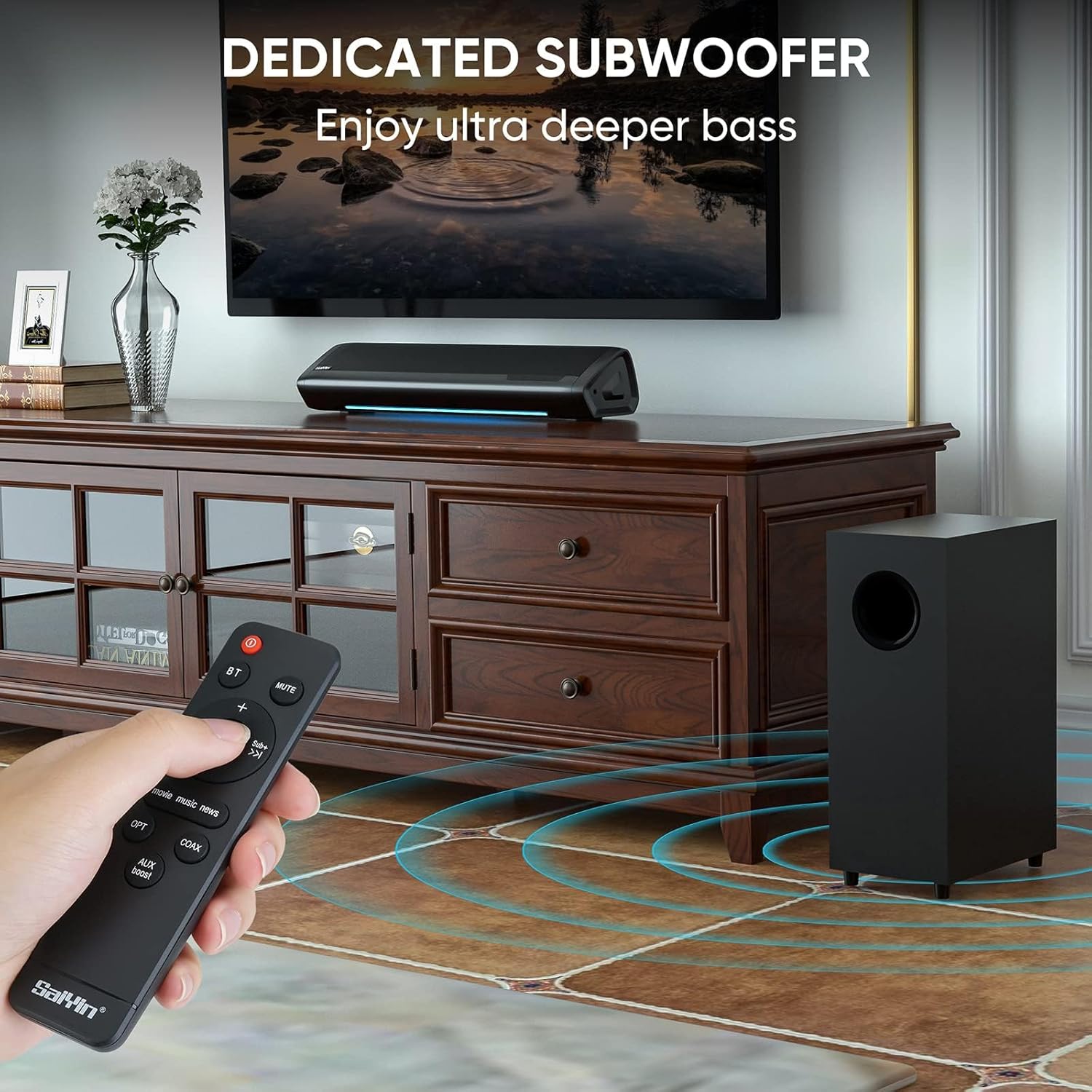 Sound Bar with Subwoofer, Home Theater Surround System for TV PC | 5" Subwoofer, Dual Bass Reflex Ports, Support