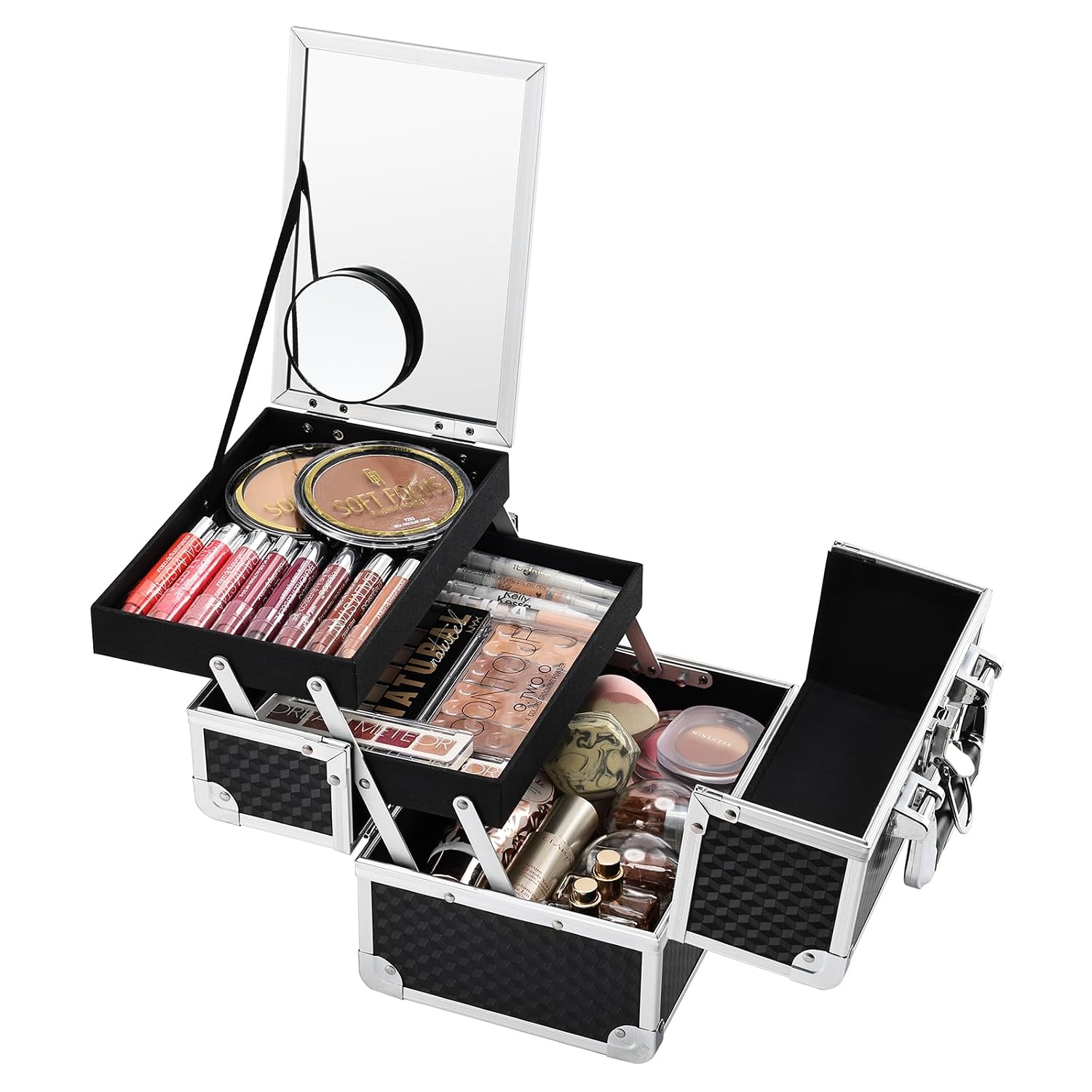 Makeup Box Cosmetic Train Case Portable Makeup Organizer Case with Mirror 2 Tray Make up Storage Case for Nail Teach