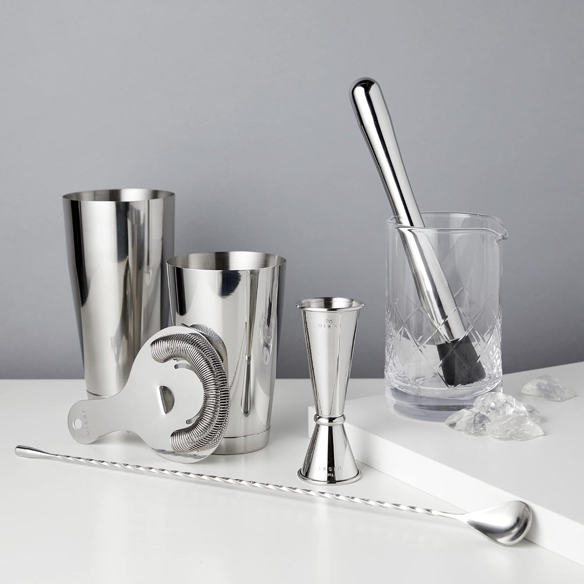 Bartender Kit for Mixed Drinks and Cold Brew Cocktails, Includes Boston Cocktail Shakers, Mixing Glass, Jigger