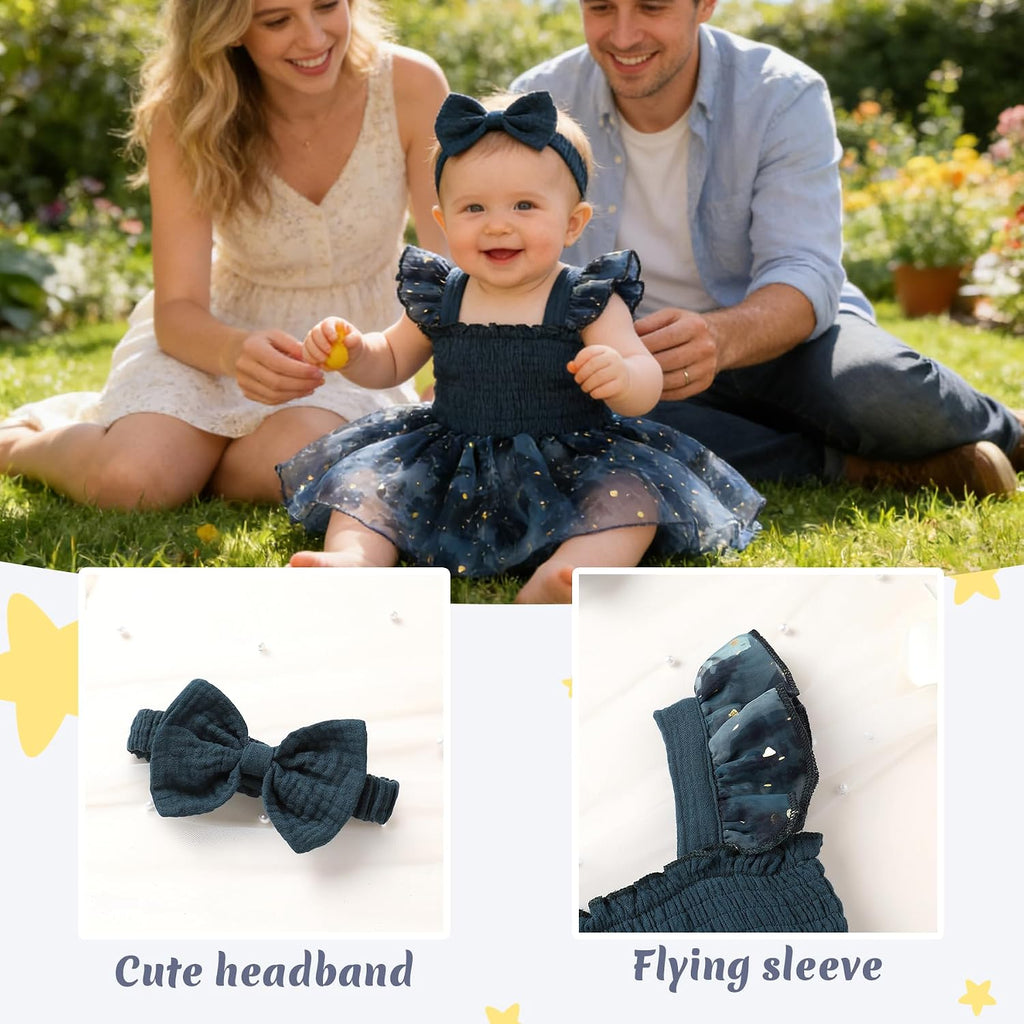 Baby Girl Tulle Romper Dress Infant Sleeveless Ruffle Bodysuit Tutu Skirt Toddler Summer Clothes with Headband