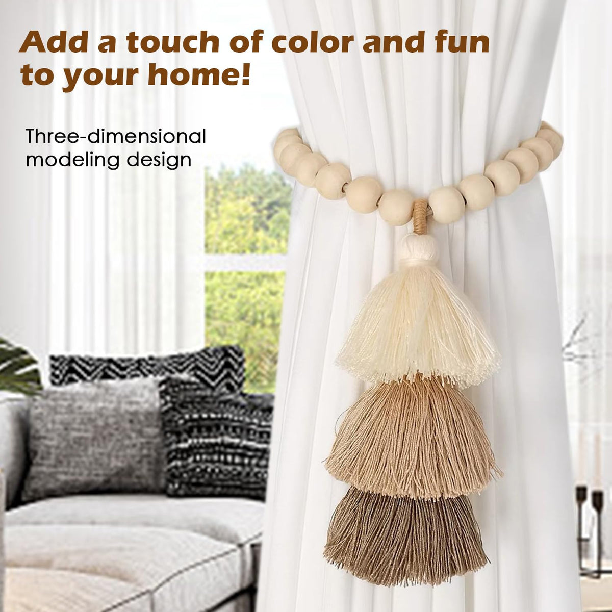 Curtain Tiebacks for Curtains 2 Pack, Decorative Magnetic Curtain Holdbacks for Drapes, Handmade Tie Backs No