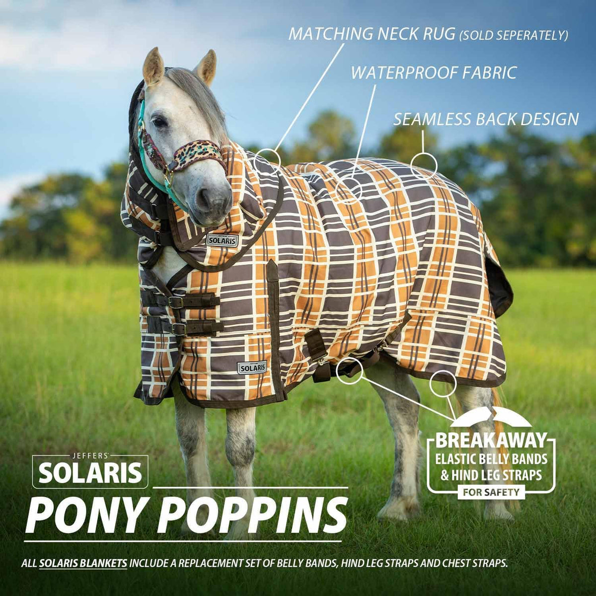 1200D Pony Turnout Blanket, 240G Fill, 54" - Brown & Cream Plaid