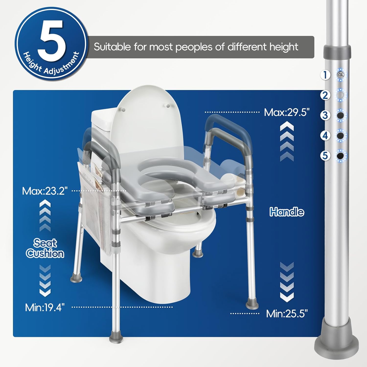 Raised Toilet Seat with Handles, 500lb Handicap Toilet Seat with Handles Over Toilet, Commode Chair with Adjustable