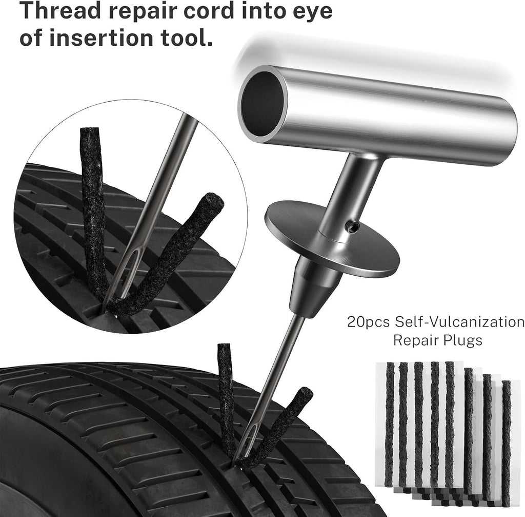 Flat Tire Repair Kit with Plugs 31pcs, Professional Tire Plug Kit | Universal Emergency Tools for Car, Motorcycle