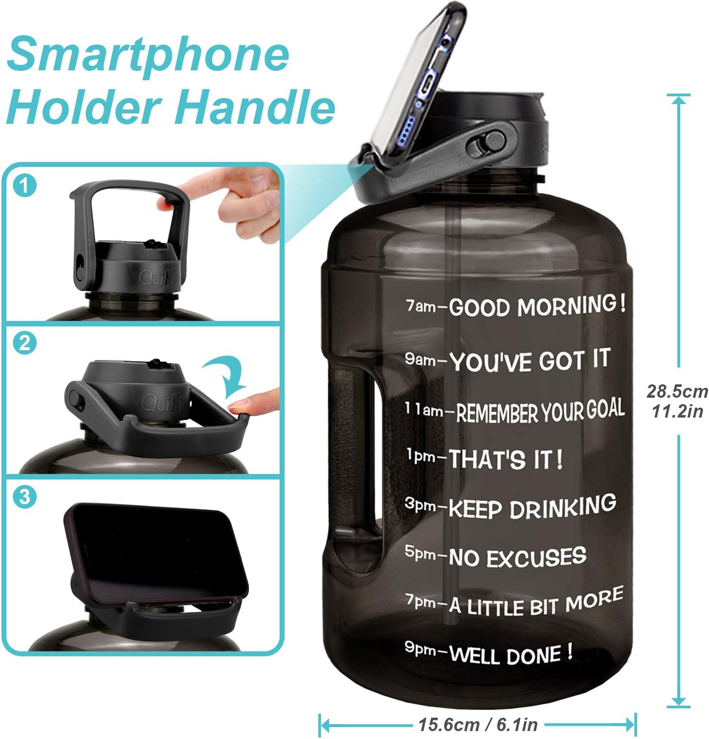 1 Gallon Water Bottle - with Straw & Motivational Time Marker Leak-Proof BPA Free Reusable Gym Sports Outdoor