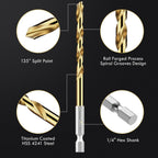 MACXCOIP 19Pcs(1/16" - 1/4") Hex Shank Titanium Twist Drill Bit Set