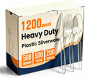 1200 Count Plastic Silverware Heavy Duty, 500 Forks, 500 Spoons, 200 Knives