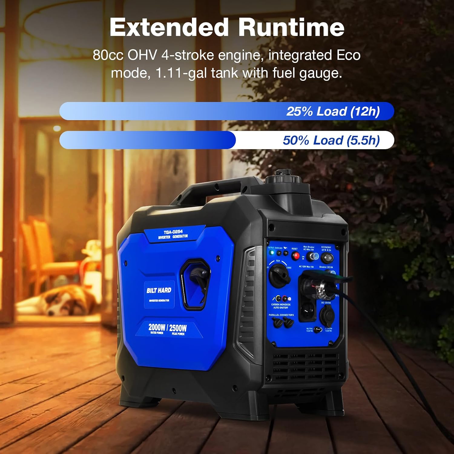 Gas Generator 2500W, 80cc 4 Stroke Quiet Inverter Generator with CO Sensor, Parallel Ready,120V AC Duplex Receptacle