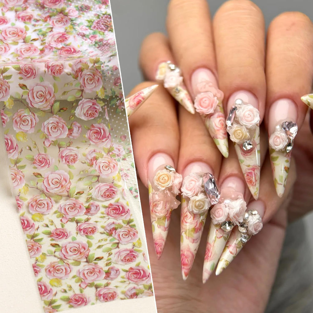 10 Rolls Flower Nail Art Foils Stickers Colorful Rose Floral Designs