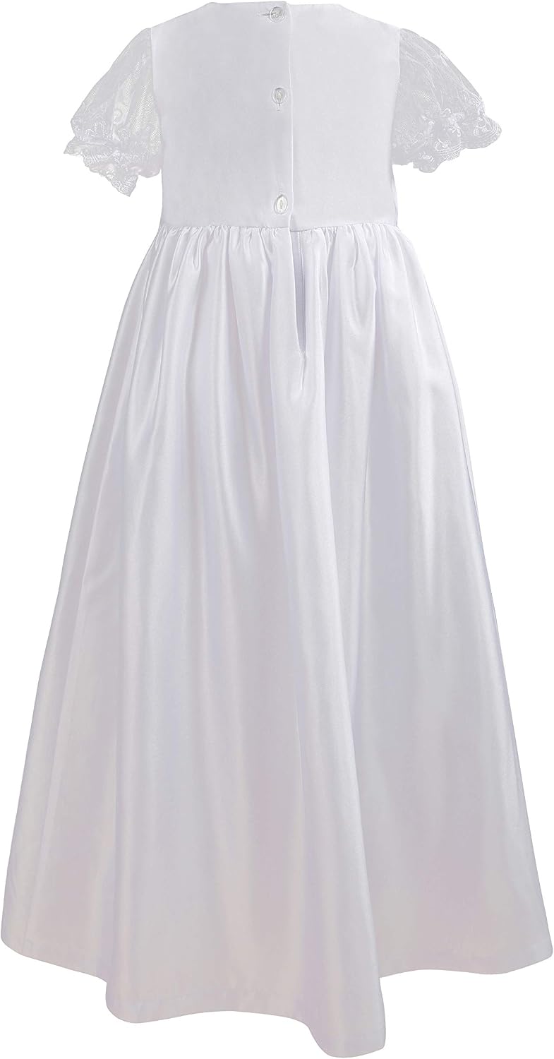 Baby Girls Baptism Christening Embroidered Gown with Headband for 0-12 Months