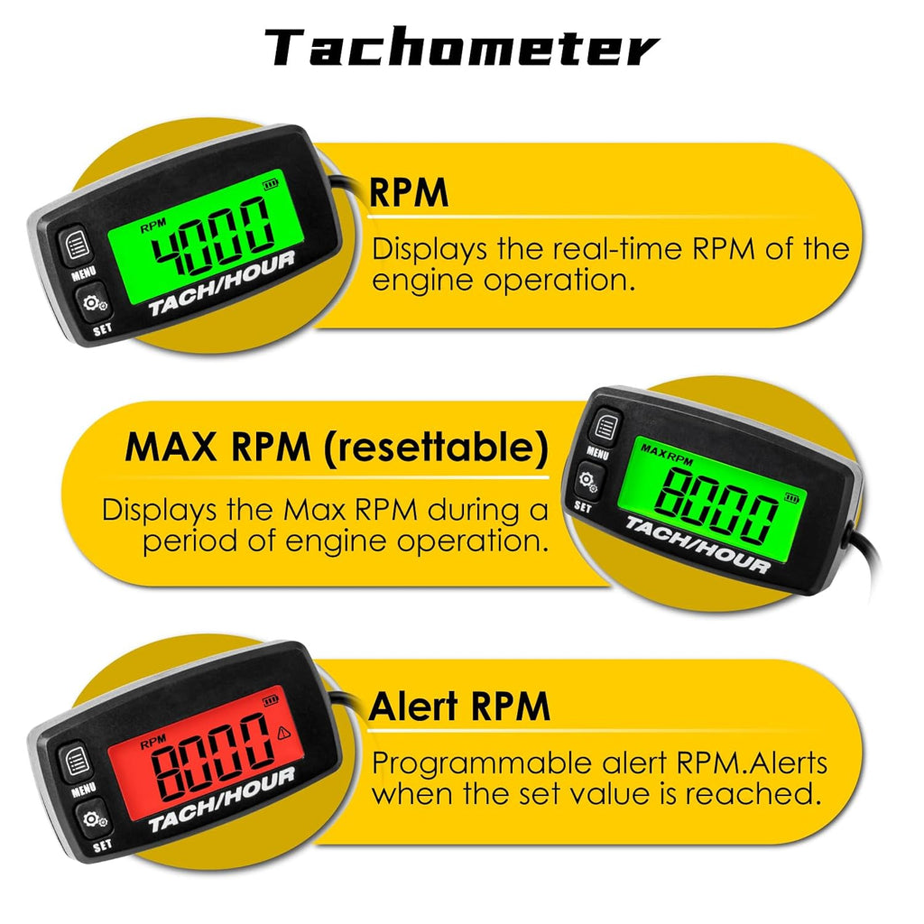 Digital Tachometer Hour Meter, Service Reminder for Small Engine