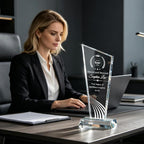 Personalized Crystal Trophy Award - Custom Plaque Award with Text Logo Photo - Employee Recognition Awards and
