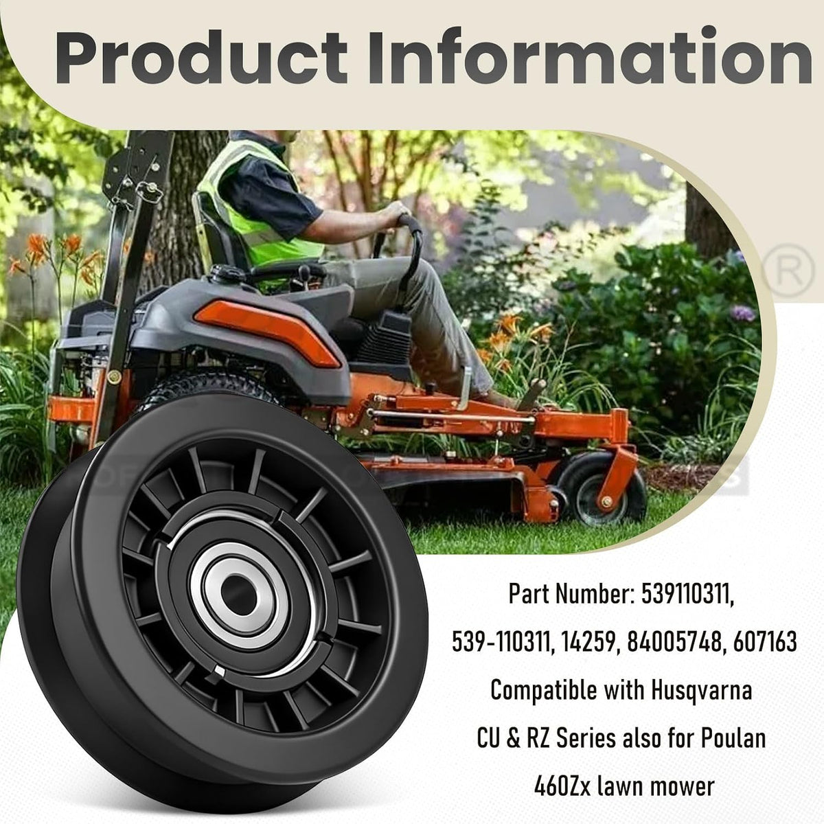 539110311 Flat Idler Pulley (3/8" ID & 3-1/2" OD) for Husqvarna Mower