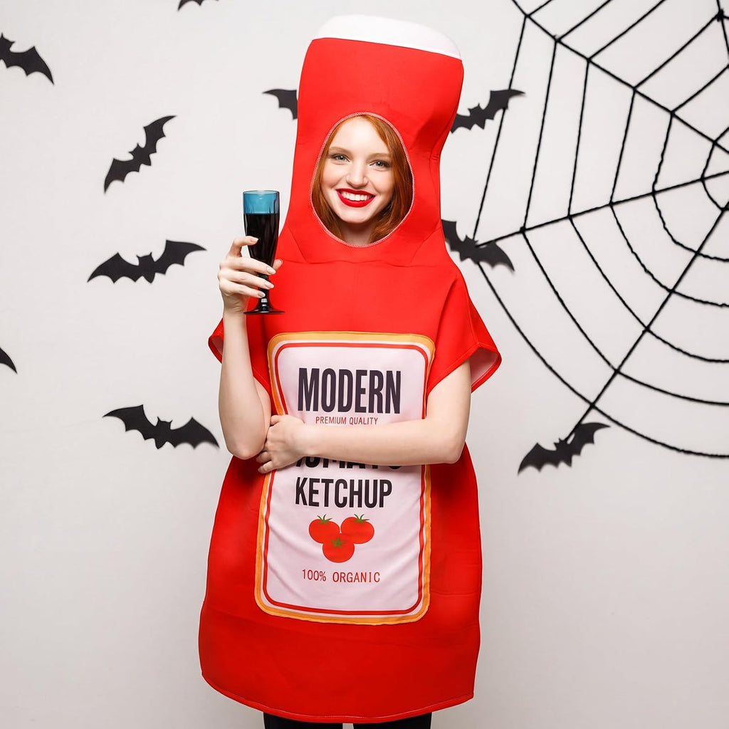 Halloween Couples Group Costume Adults Ketchup Mustard Costumes Condiment Outfits for Cosplay Party