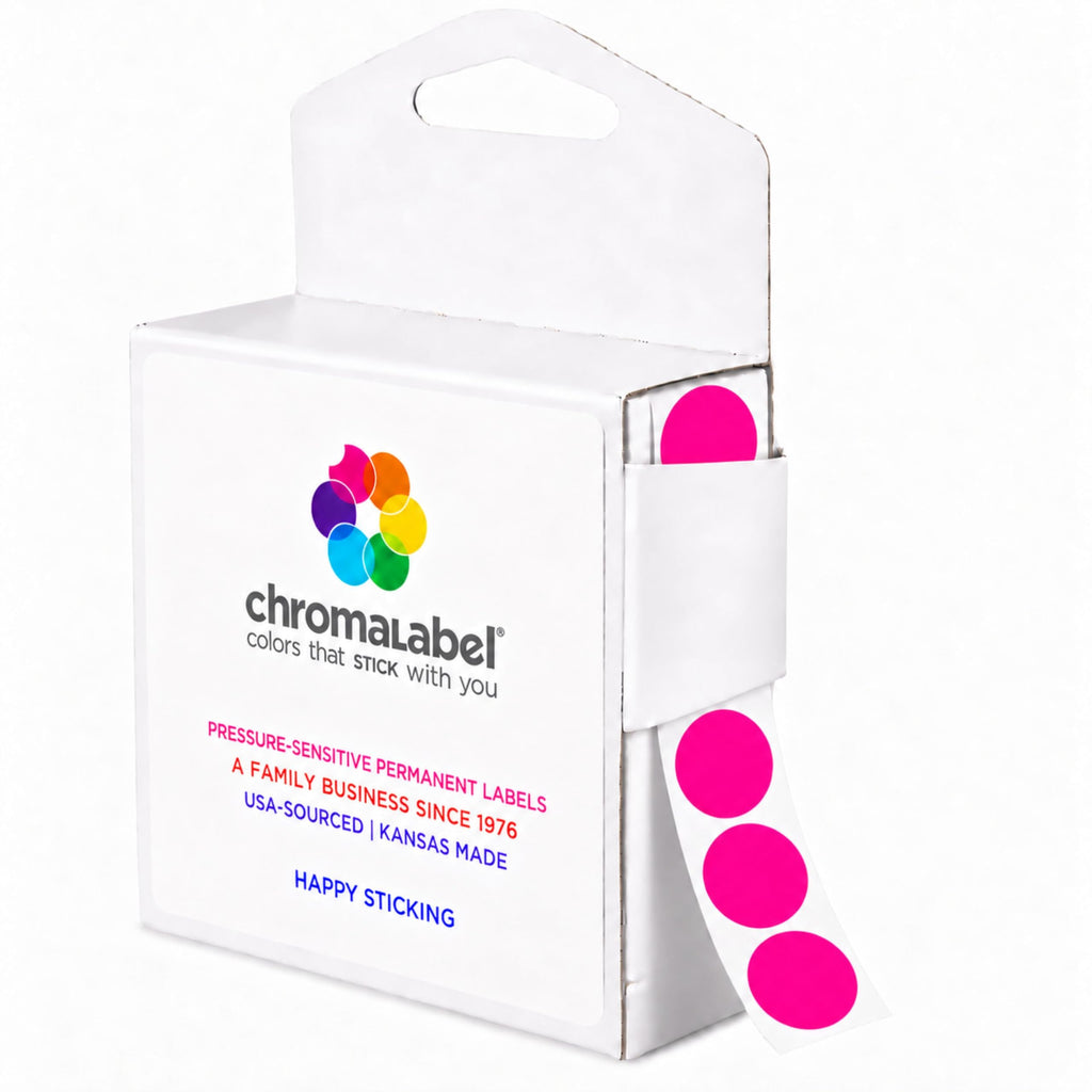 Fluorescent Pink Dot Stickers, 1/2 Inch, 1000/Box