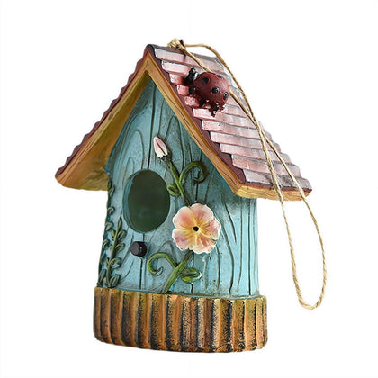Bird Houses for Outside, 6inch Outdoor Hanging Bird Nests, Cute Resin Mini Birdhouse for Outdoor Patio Garden Decorative
