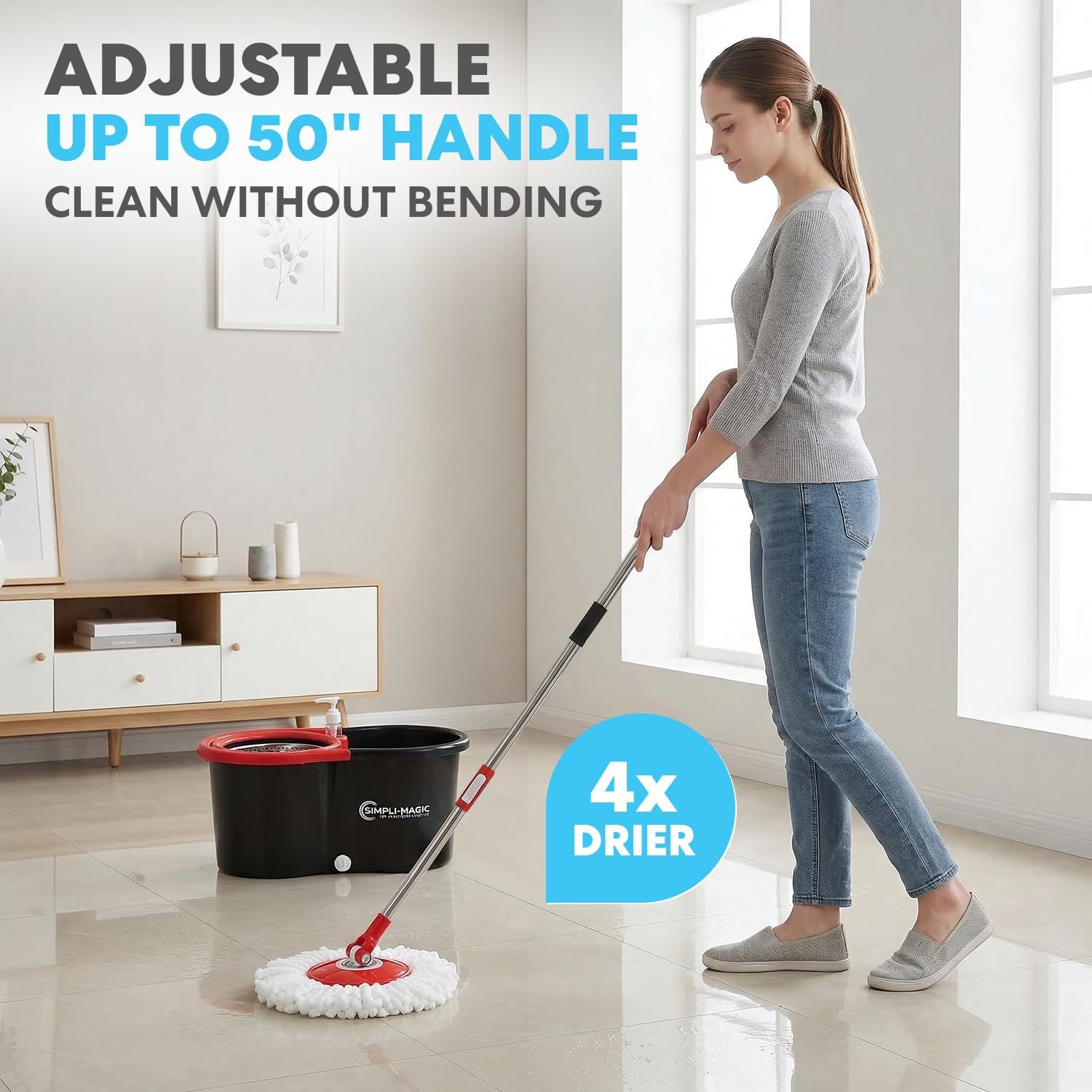 360° Spin Mop and Bucket with Wringer – 3 High-Absorbent Microfiber Washable Heads – Spinning Mop and Bucket Set for