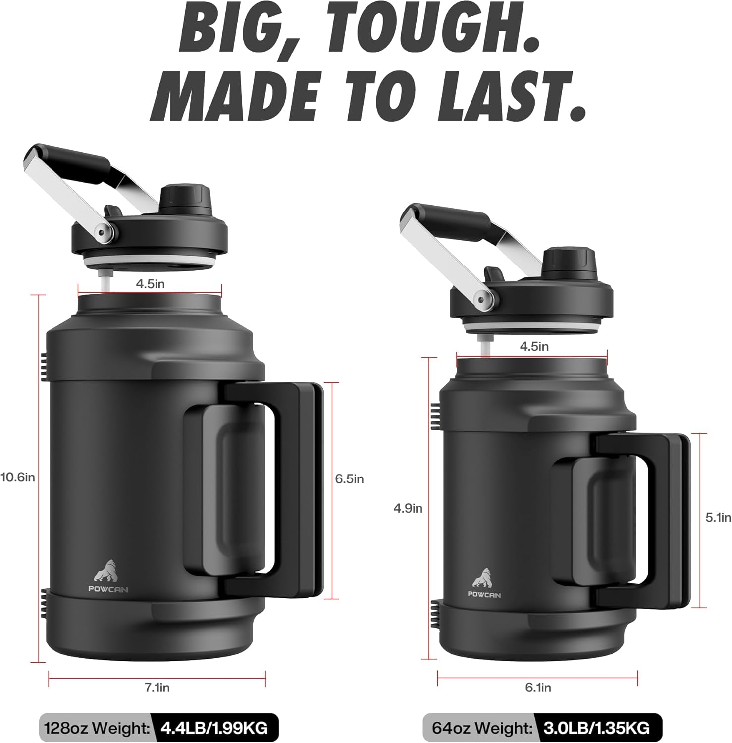 1 Gallon Insulated Water Bottle for Travel: 2-in-1 Straw Spout Lid, Dual Handle, Leakproof, Keep Cold 48H, 128oz