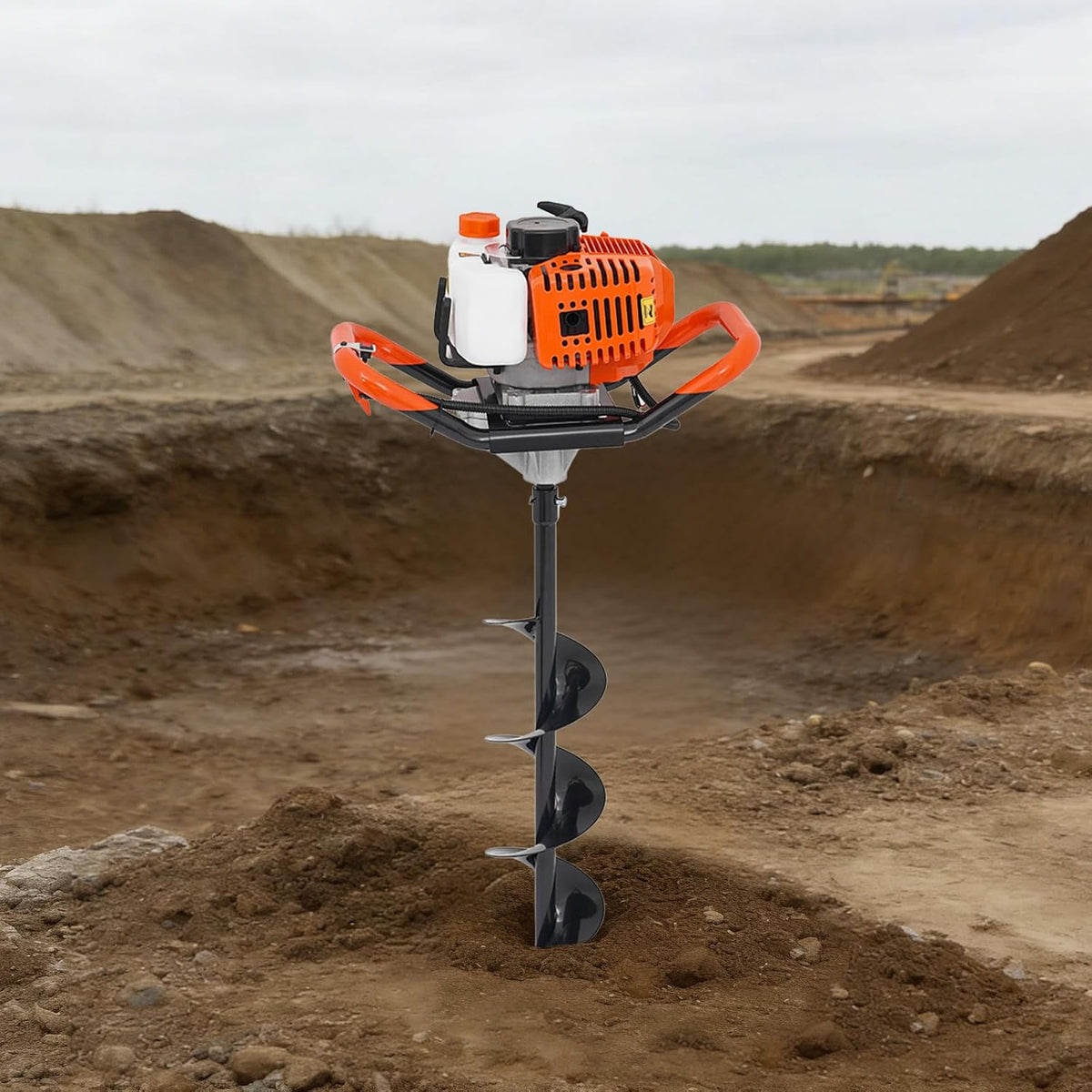 Post Hole Digger, 52CC Auger Post Hole Digger, Gas Powered Earth Digger with Earth Auger Drill Bit Long Alloy Steel
